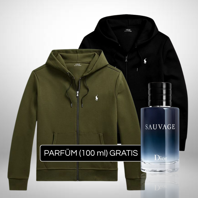 Set 2 Ralph Lauren Hoodies mit Reißverschluss und Kapuze + Perfume Sauvage Dior (100ml) Gratis