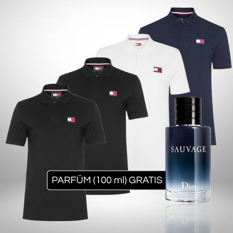 Set 4 Poloshirts Tommy Hilfiger + Perfume Sauvage Dior (100ml) Gratis