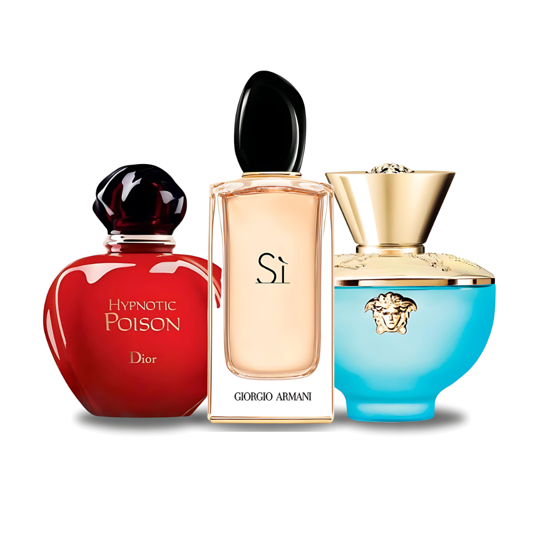 Combo aus 3 Damenparfums – Hypnotic Poison von Dior, Si von Giorgio Armani und Dylan Turquoise von Versace