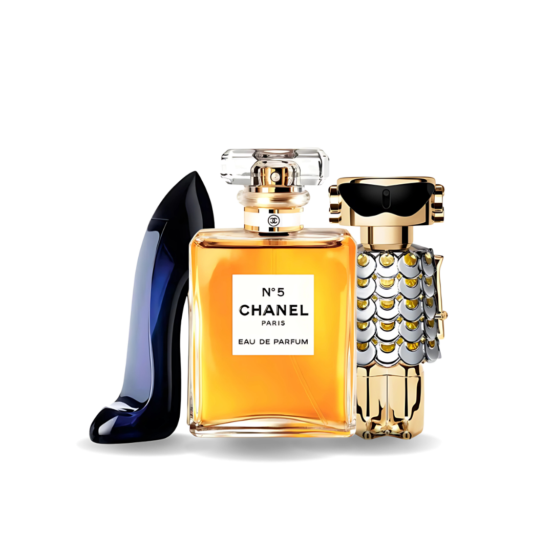 Combo aus 3 Damenparfums – Good Girl von Carolina Herrera, Nº5 von Chanel und Fame von Paco Rabanne