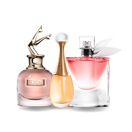 Combo aus 3 Damenparfums – Scandal von Jean Paul Gaultier, J’adore von Dior und La Vie Est Belle von Lancôme
