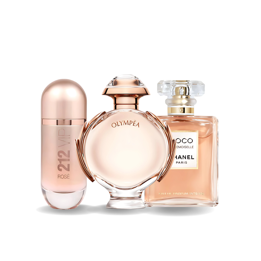 Combo aus 3 Damenparfums – 212 VIP Rosé von Carolina Herrera, Olympéa von Paco Rabanne und Coco Mademoiselle von Chanel