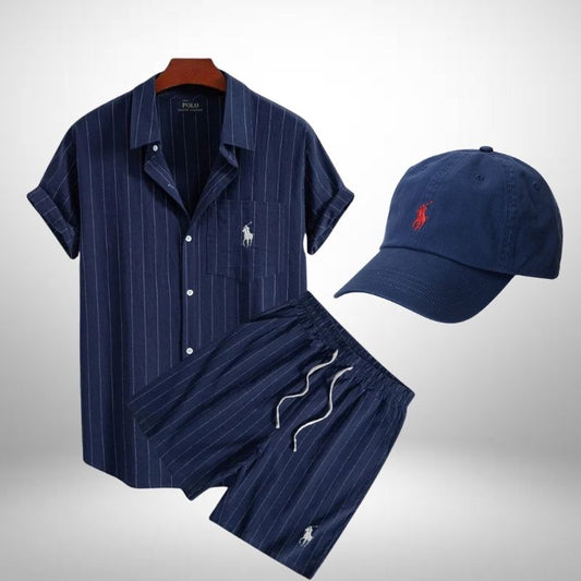 Ralph Lauren Listriges Set – Poloshirt, Shorts & Cap