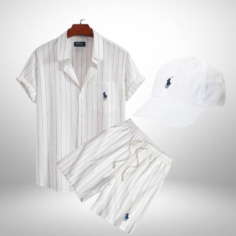 Ralph Lauren Listriges Set – Poloshirt, Shorts & Cap