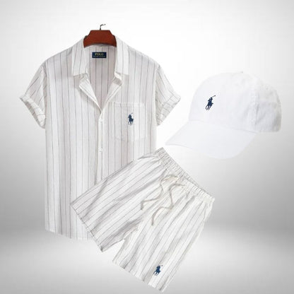 Ralph Lauren Listriges Set – Poloshirt, Shorts & Cap
