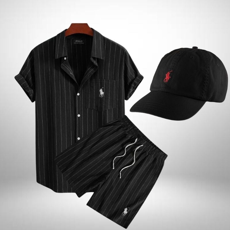 Ralph Lauren Listriges Set – Poloshirt, Shorts & Cap