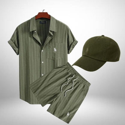 Ralph Lauren Listriges Set – Poloshirt, Shorts & Cap