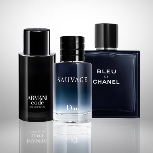 Combo aus 3 Herrenparfums – Dior Sauvage, Bleu de Chanel und Armani Code