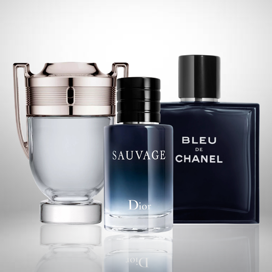 Combo aus 3 Herrenparfums – Dior Sauvage, Bleu de Chanel und Paco Rabanne Invictus