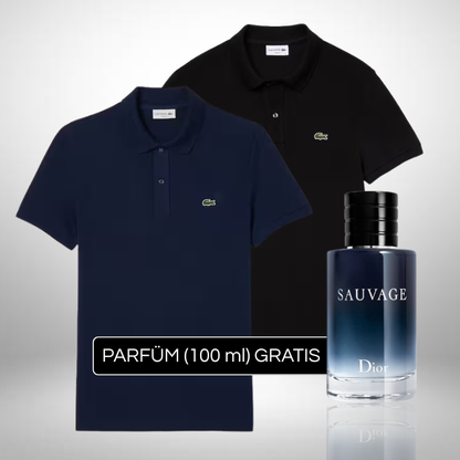 Lacoste Set: 2 Polo-Shirts + Perfume Sauvage Dior (100ml) Gratis