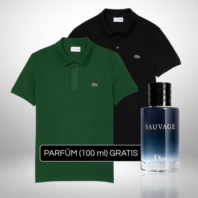 Lacoste Set: 2 Polo-Shirts + Perfume Sauvage Dior (100ml) Gratis