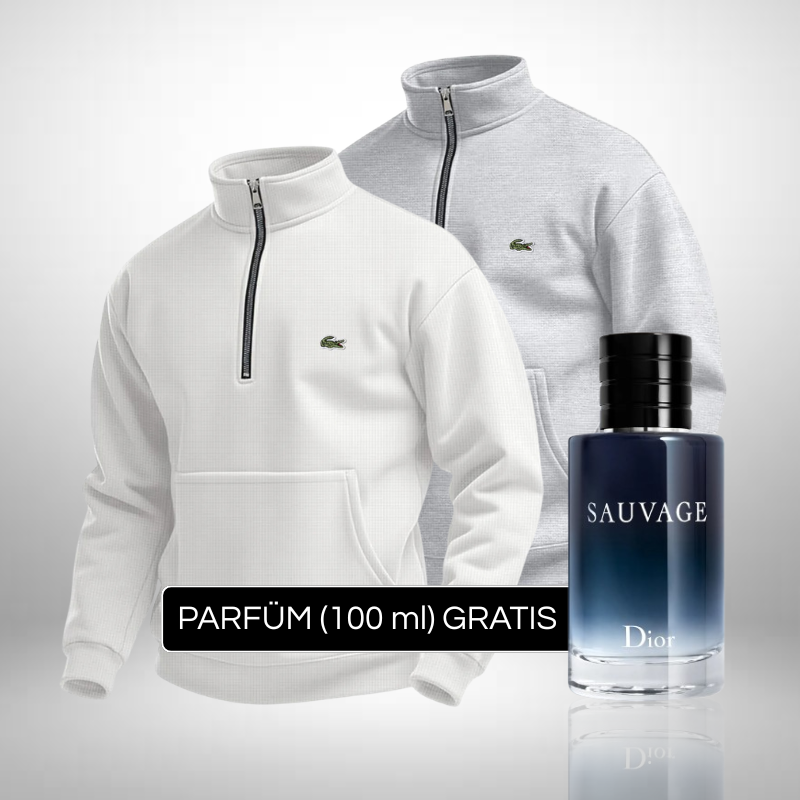 Set 2 Lacoste Half Zip Pullover + Perfume Sauvage Dior (100ml) Gratis