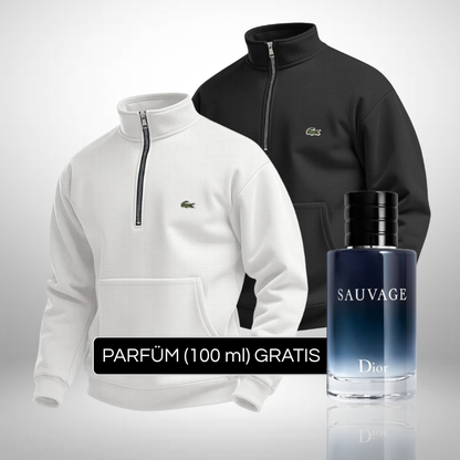 Set 2 Lacoste Half Zip Pullover + Perfume Sauvage Dior (100ml) Gratis