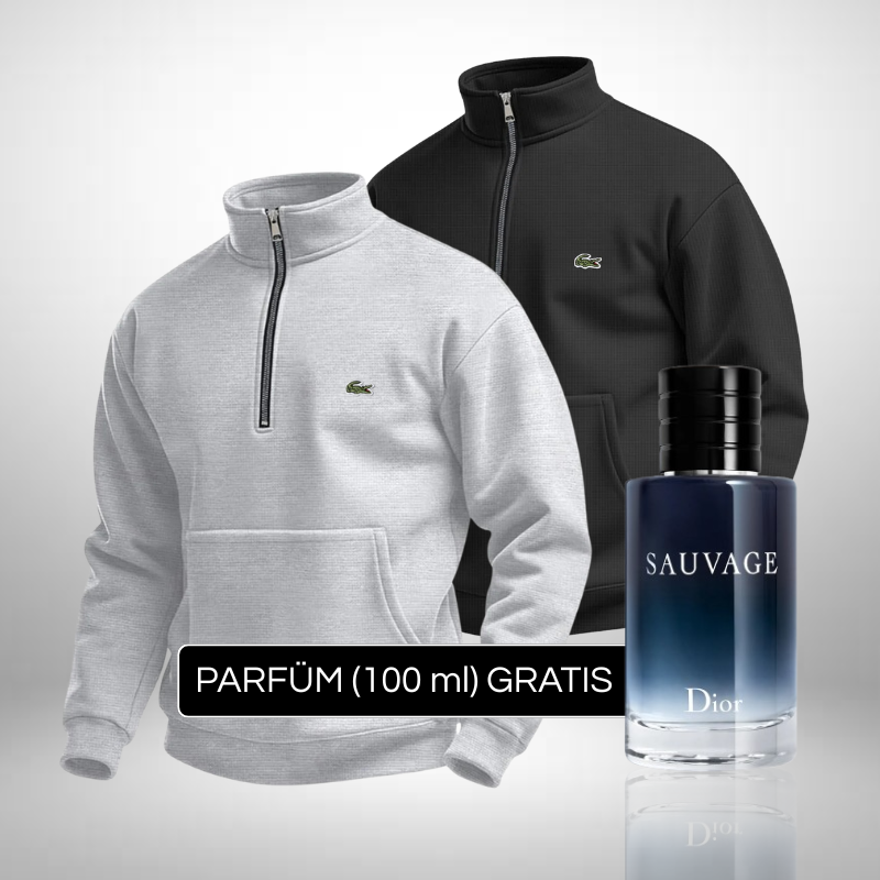 Set 2 Lacoste Half Zip Pullover + Perfume Sauvage Dior (100ml) Gratis