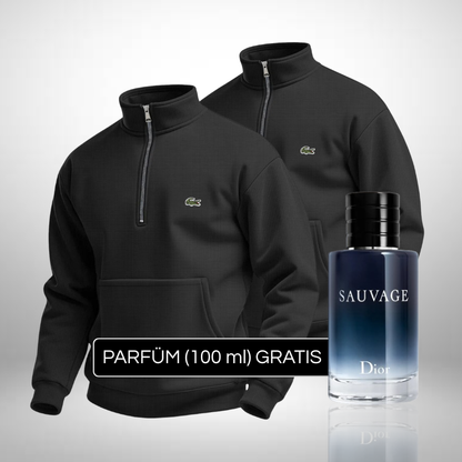 Set 2 Lacoste Half Zip Pullover + Perfume Sauvage Dior (100ml) Gratis