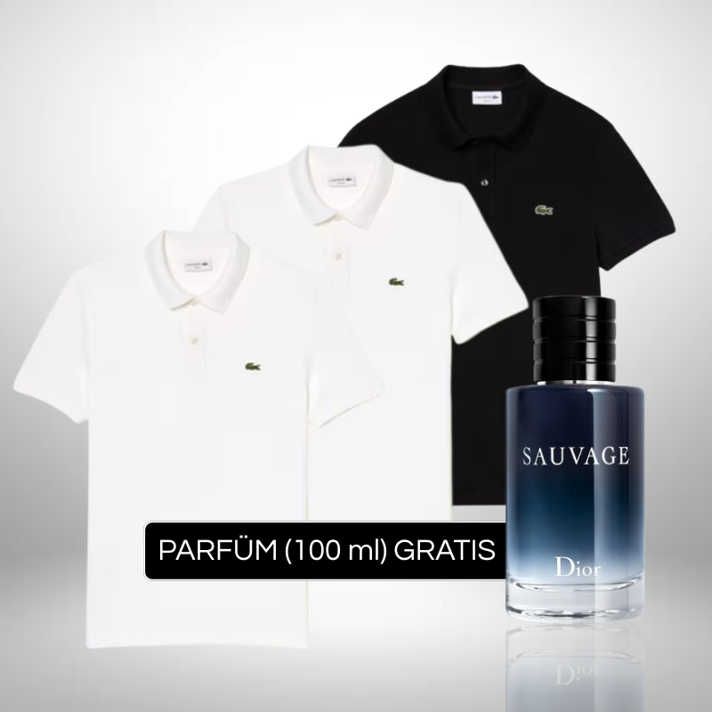 Set 3 Poloshirts Lacoste + Perfume Sauvage Dior (100ml) Gratis