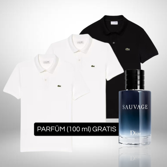 Set 3 Poloshirts Lacoste + Perfume Sauvage Dior (100ml) Gratis