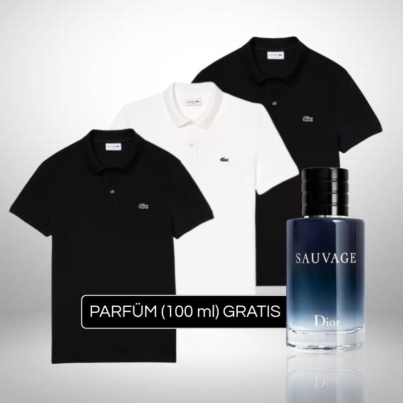 Set 3 Poloshirts Lacoste + Perfume Sauvage Dior (100ml) Gratis