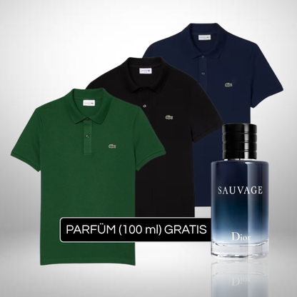 Set 3 Poloshirts Lacoste + Perfume Sauvage Dior (100ml) Gratis