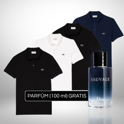 Set 4 Poloshirts Lacoste + Perfume Sauvage Dior (100ml) Gratis