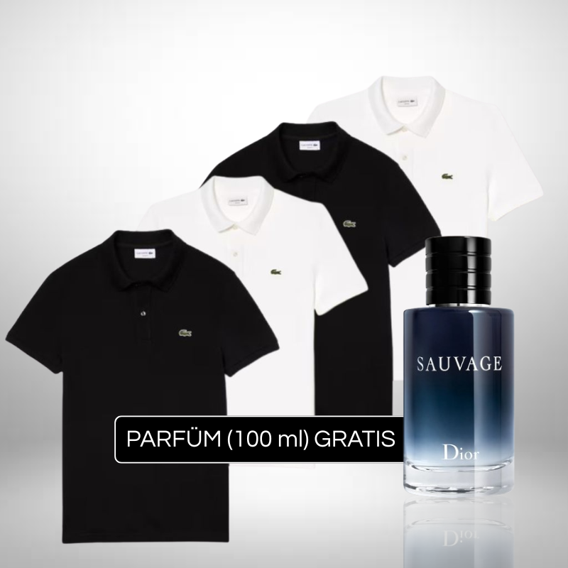 Set 4 Poloshirts Lacoste + Perfume Sauvage Dior (100ml) Gratis