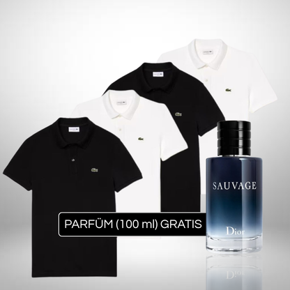 Set 4 Poloshirts Lacoste + Perfume Sauvage Dior (100ml) Gratis