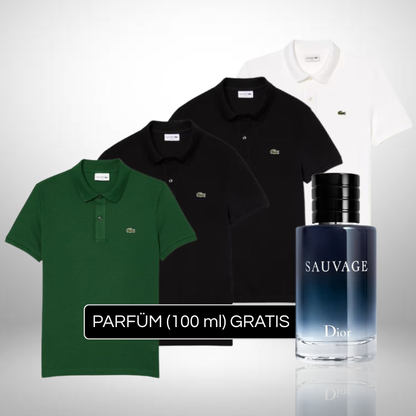 Set 4 Poloshirts Lacoste + Perfume Sauvage Dior (100ml) Gratis