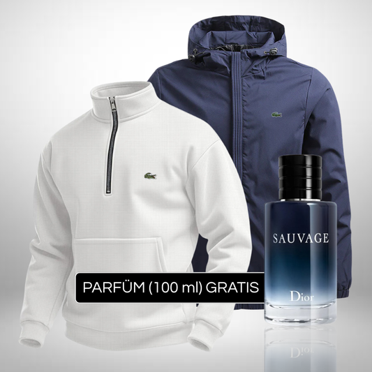 Set Lacoste – 1 Pullover & 1 Winterjacke + Perfume Sauvage Dior (100ml) Gratis
