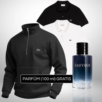 Set Lacoste – 1 Pullover & 2 Poloshirts + Perfume Sauvage Dior (100ml) Gratis