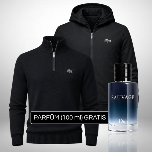 LACOSTE Set: Half-Zip Pullover + Winterjacke + Perfume Sauvage Dior (100ml) Gratis