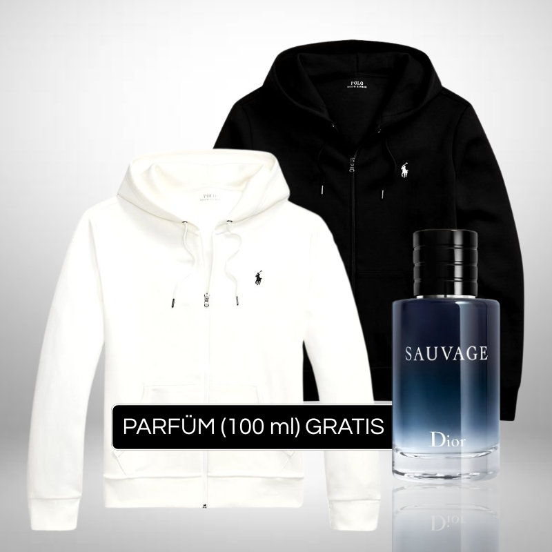 Set 2 Ralph Lauren Hoodies mit Reißverschluss und Kapuze + Perfume Sauvage Dior (100ml) Gratis