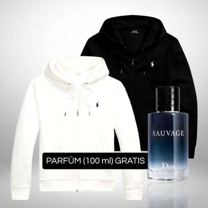 Set 2 Ralph Lauren Hoodies mit Reißverschluss und Kapuze + Perfume Sauvage Dior (100ml) Gratis