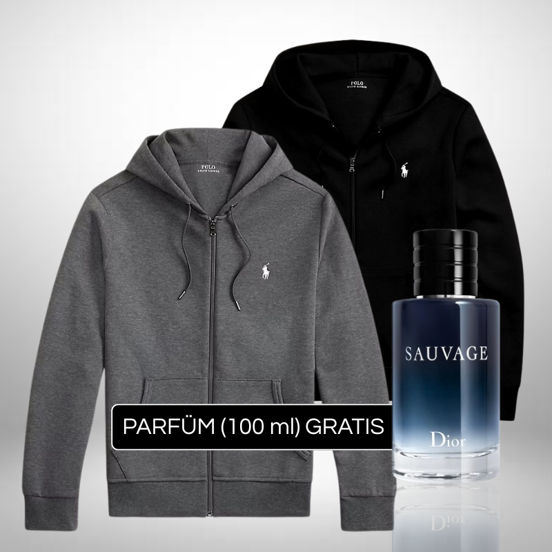 Set 2 Ralph Lauren Hoodies mit Reißverschluss und Kapuze + Perfume Sauvage Dior (100ml) Gratis