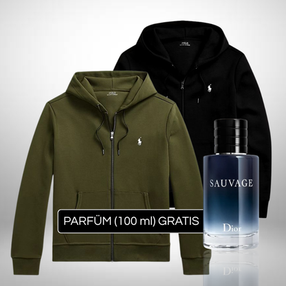 Set 2 Ralph Lauren Hoodies mit Reißverschluss und Kapuze + Perfume Sauvage Dior (100ml) Gratis