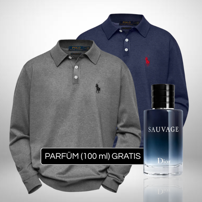 Set 2 Ralph Lauren Poloshirts mit Langarm + Perfume Sauvage Dior (100ml) Gratis