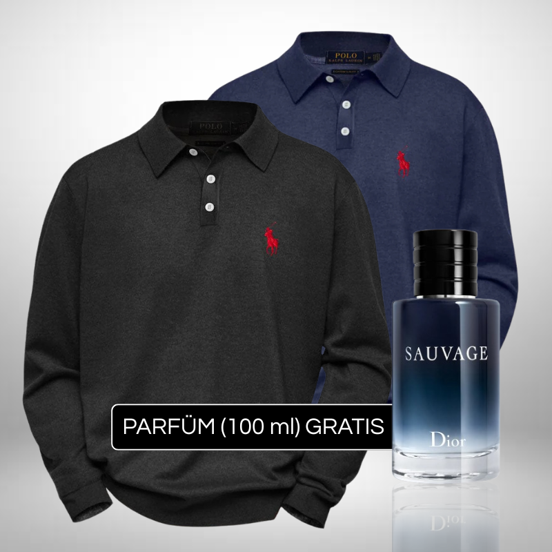 Set 2 Ralph Lauren Poloshirts mit Langarm + Perfume Sauvage Dior (100ml) Gratis