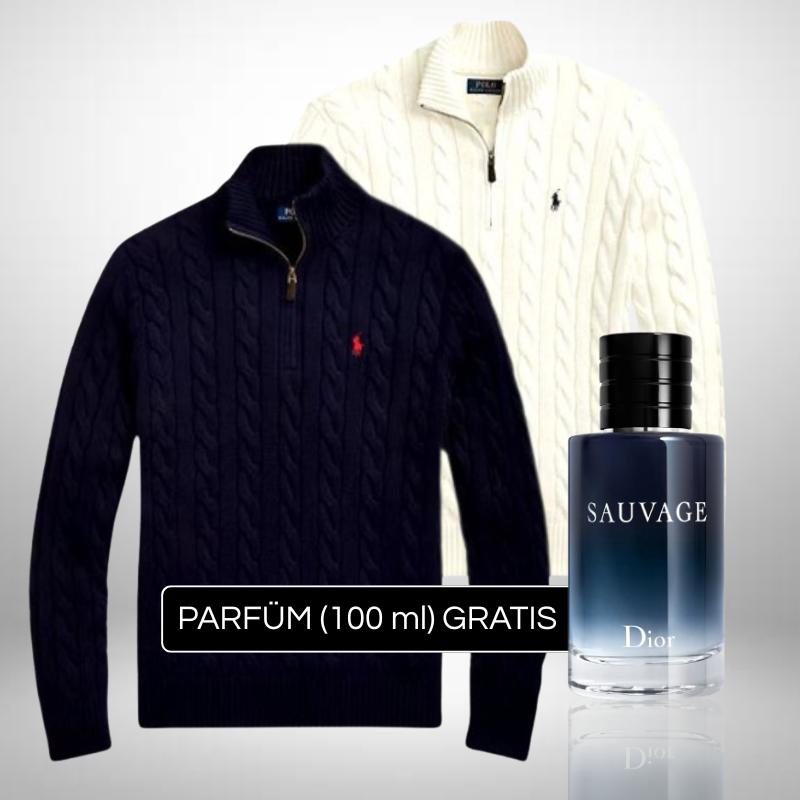 Set 2 Ralph Lauren Half Zip Pullover aus Strick + Perfume Sauvage Dior (100ml) Gratis