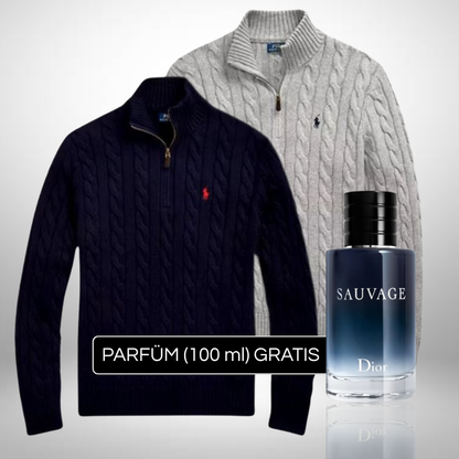 Set 2 Ralph Lauren Half Zip Pullover aus Strick + Perfume Sauvage Dior (100ml) Gratis