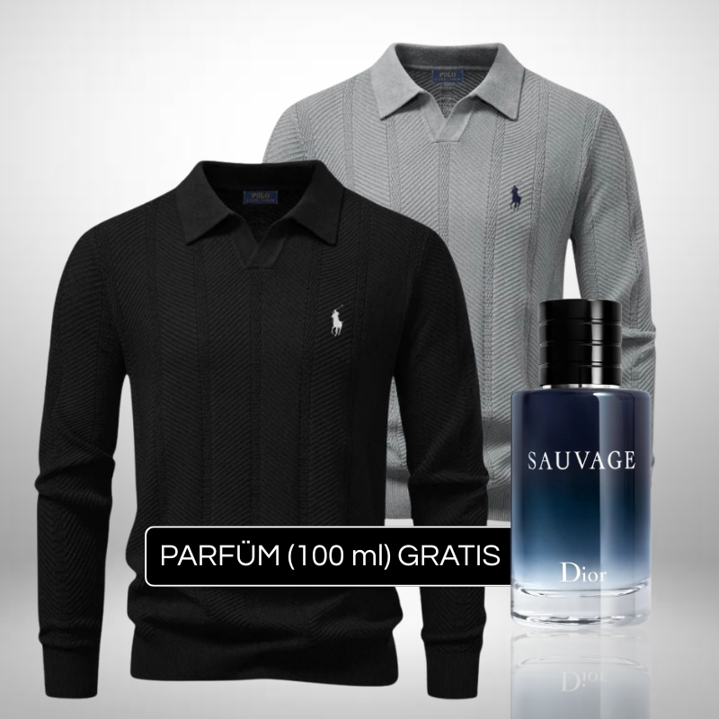 2er-Set Ralph Lauren Strick-Polo-Pullover + Perfume Sauvage Dior (100ml) Gratis