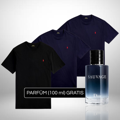 Set 3 Ralph Lauren Basic Poloshirts + Perfume Sauvage Dior (100ml) Gratis