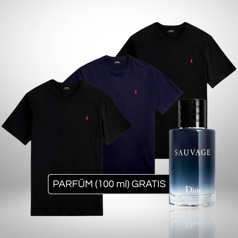 Set 3 Ralph Lauren Basic Poloshirts + Perfume Sauvage Dior (100ml) Gratis