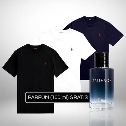 Set 3 Ralph Lauren Basic Poloshirts + Perfume Sauvage Dior (100ml) Gratis
