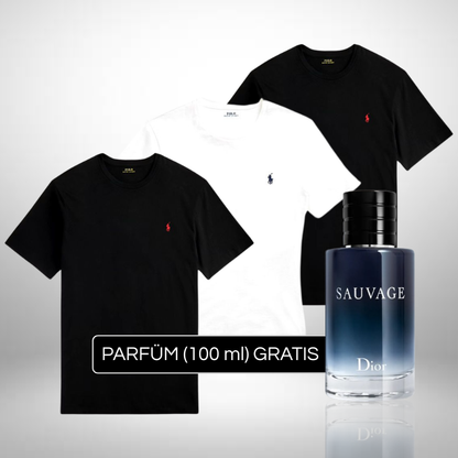 Set 3 Ralph Lauren Basic Poloshirts + Perfume Sauvage Dior (100ml) Gratis