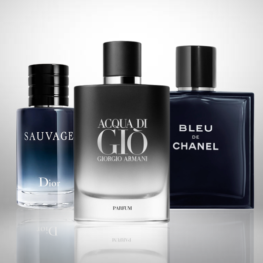 Combo aus 3 Herrenparfums – Dior Sauvage, Bleu de Chanel und Acqua di Giò Armani