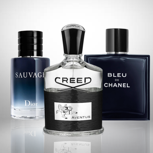 Combo aus 3 Herrenparfums – Dior Sauvage, Bleu de Chanel und Creed Aventus
