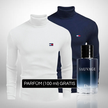 Tommy Hilfiger – Set 2 Rollkragenpullover aus hochwertigem Strick + Perfume Sauvage Dior (100ml) Gratis
