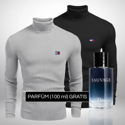 Tommy Hilfiger – Set 2 Rollkragenpullover aus hochwertigem Strick + Perfume Sauvage Dior (100ml) Gratis