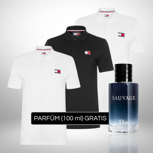 Set 3 Poloshirts Tommy Hilfiger + Perfume Sauvage Dior (100ml) Gratis