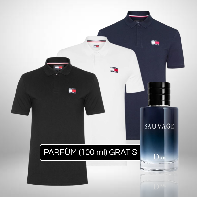 Set 3 Poloshirts Tommy Hilfiger + Perfume Sauvage Dior (100ml) Gratis