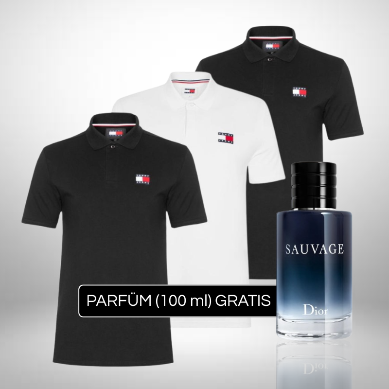 Set 3 Poloshirts Tommy Hilfiger + Perfume Sauvage Dior (100ml) Gratis